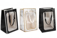 Χάρτινη τσάντα δώρου 200x160x300 mm με παράθυρο και κορδέλα για χερούλι - 12 τμχ