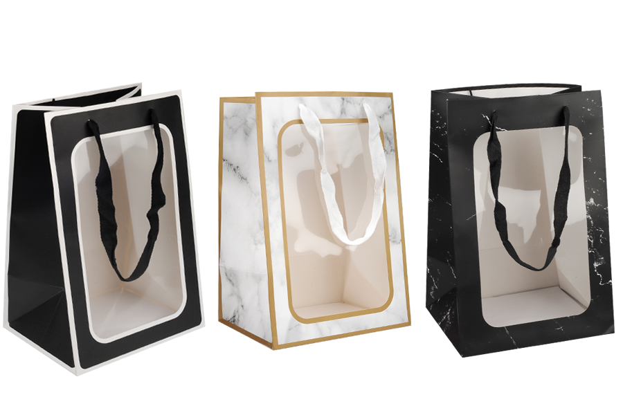 Geschenktüte aus Papier 200x160x300 mm mit Sichtfenster und Kordelgriff - 12 Stück Geschenktüte aus Papier 200x160x300 mm mit Sichtfenster und Kordelgriff - 12 Stück