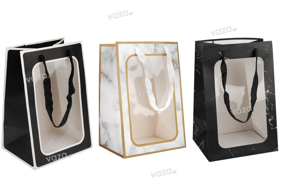 Paper gift bag 200x160x300 mm with window and handle - 12 pcs