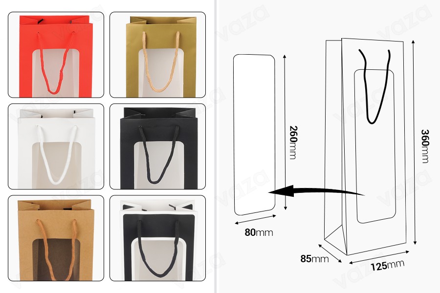 Paper gift bag 125x85x360 mm with window and handle - 12 pcs Paper gift bag 125x85x360 mm with window and handle - 12 pcs-photo_dimensions