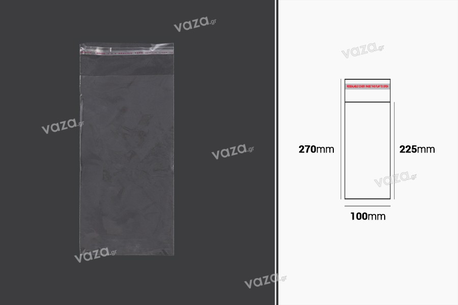 Σακουλάκια διαφανή με αυτοκόλλητο κλείσιμο 100x270 mm - 1000 τμχ