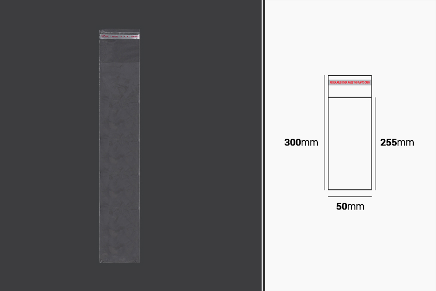 Kendinden yapışkanlı kapaklı şeffaf poşetler 50x300 mm - 1000 adet