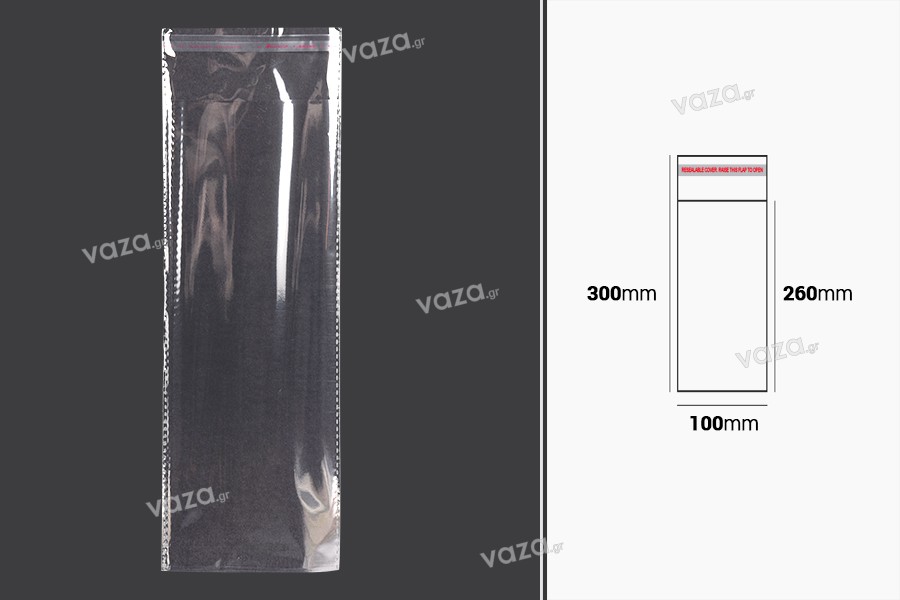 Transparent self-seal adhesive bags in size 100x300 mm - 1000 pcs