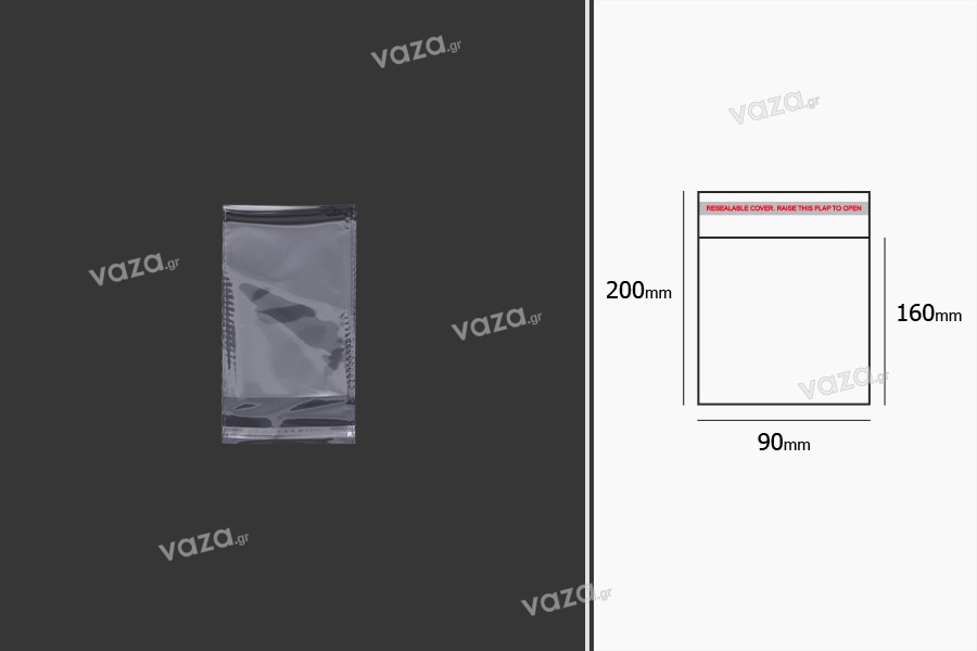 Sachets transparents avec fermeture auto-adhésive 90 x 200 mm - 1000 pcs