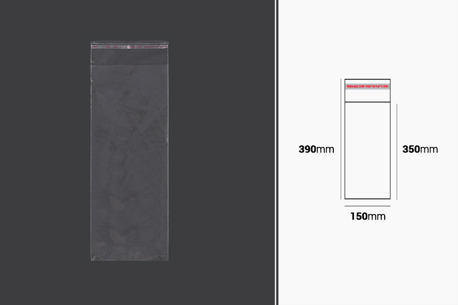 Kendinden yapışkanlı kapaklı şeffaf poşet 150x390mm - 1000 adet