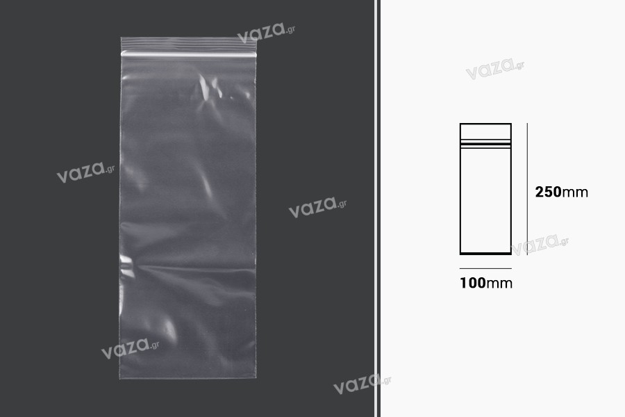 Bustine di plastica con chiusura a zip  100x250 mm trasparenti – 100 pz