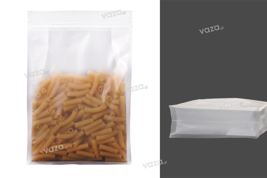 Transparent Doypack stand-up pouch with zipper and heat sealable, 200x80x300 mm - 50 pcs