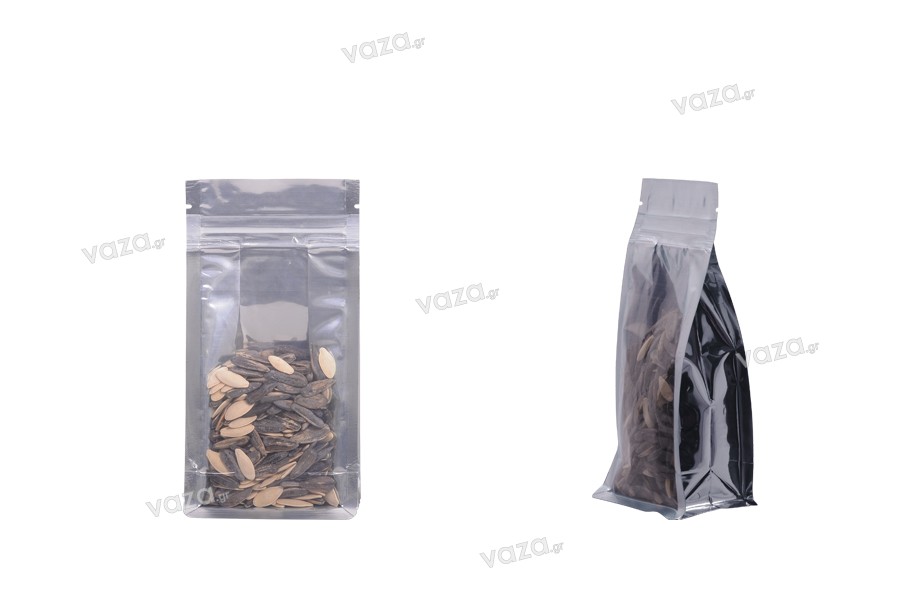 Transparent aluminum Doypack stand-up pouch with zipper and heat sealable, 100x60x200 mm - 50 pcs