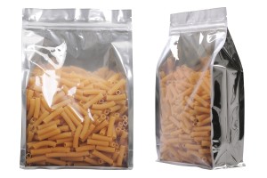 Qese alumini tipi Doy Pack, transparente, me mbyllje “zip” dhe mundësi vulosjeje me mbyllje termike 200 × 80 × 300 mm – 50 copë-produktbild