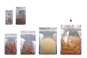 Qese alumini tipi Doy Pack, transparente, me mbyllje “zip” dhe mundësi vulosjeje me mbyllje termike 200 × 80 × 300 mm – 50 copë-bildgruppe