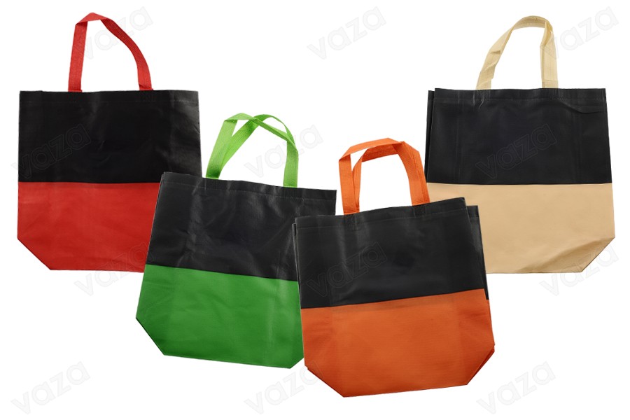 Umweltfreundliche, recycelbare Nonwoven Taschen mit Laminierung und Henkel 270x110x320 mm - 50 Stück-