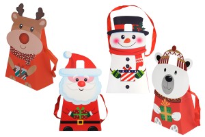 Christmas paper gift bag 150x80x215 mm with ribbon for handle - 12 pcs-1