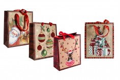 Christmas gift bag with red satin ribbon handle in size 195x80x235 mm - 12 pcs