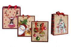 Sacchetto da regalo natalizio con maniglia in nastro di raso rosso 195x80x235 mm – 12 pz