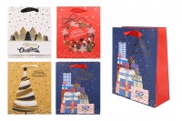 Christmas gift bag Multi Colour with ribbon handle in size 195x80x235 mm - 12 pcs