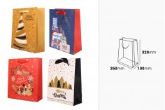 Sacchetto regalo natalizio 260x100x320 mm con nastro per manico (colori misti) - 12 pz