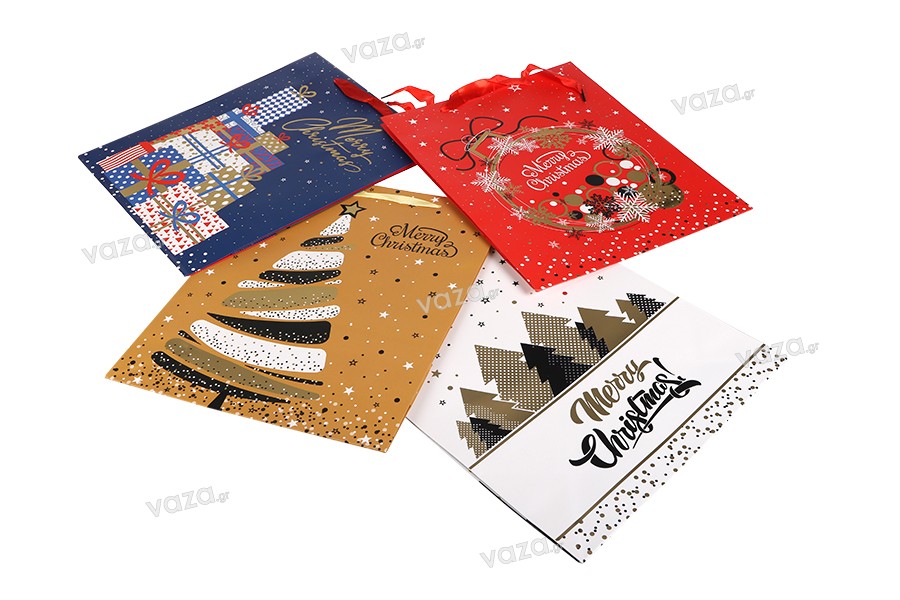 Sacchetto regalo natalizio 260x100x320 mm con nastro per manico (colori misti) - 12 pz