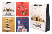 Χριστουγεννιάτικη τσάντα δώρου 260x100x320 mm με κορδέλα για χερούλι (mix color) - 12 τμχ