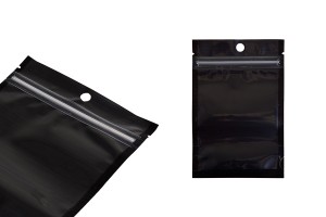 Doy Pack Beutel 90x30x140mm Aluminium mit schwarzer Rückseite, transparenter Vorderseite mit "Reißverschluss" und Möglichkeit zum Heißsiegeln - 100 Stück-εικόνα_σύνθεση