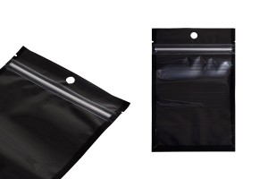 Sachets de type Doypack 100 x 30 x 150 mm en aluminium avec dos noir, fenêtre transparente avec fermeture zip et possibilité de fermeture par thermosoudage - 100 pcs-5