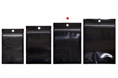 Σακουλάκια τύπου Doy Pack 100x30x150 mm αλουμινίου με μαύρη πίσω πλευρά, διάφανο μπροστά με κλείσιμο "zip" και δυνατότητα σφράγισης με θερμοκόλληση - 100 τμχ