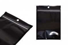 Σακουλάκια τύπου Doy Pack 120x40x170 mm αλουμινίου με μαύρη πίσω πλευρά, διάφανο μπροστά με κλείσιμο "zip" και δυνατότητα σφράγισης με θερμοκόλληση - 100 τμχ