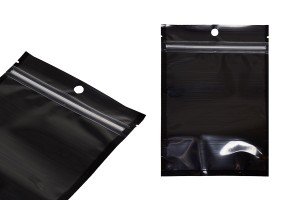Sachets de type Doypack 120 x 40 x 170 mm en aluminium avec dos noir, fenêtre transparente avec fermeture zip et possibilité de fermeture par thermosoudage - 100 pcs-εικόνα_σύνθεση