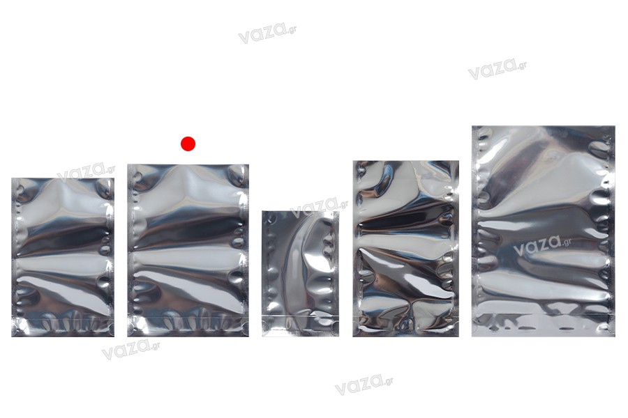 Sachets type Doy Pack 140 x 40 x 200 mm avec dos en aluminium, face transparente et fermeture par thermoscellage - 100 pcs