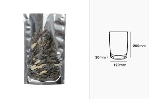 Sachets type Doy Pack 120 x 30 x 200 mm avec dos en aluminium, face transparente et fermeture par thermoscellage - 100 pcs-εικόνα_διαστάσεις