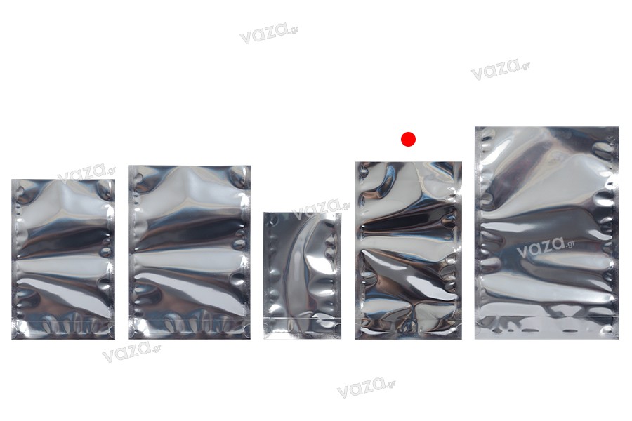 Sachets en aluminium Doypack 120 x 40 x 200 mm avec fermeture zip, fenêtre  et possibilité de thermoscellage - 100 pcs
