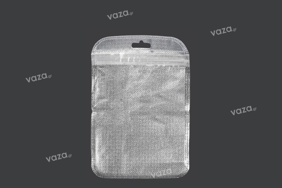 Σακουλάκια με κλείσιμο zip 105x150 mm, non woven ασημί πίσω όψη, διάφανο μπροστά και τρύπα eurohole - 100 τμχ