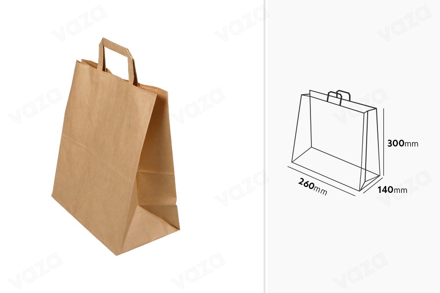Paper bag with flat handle in earthy color and dimensions 260x140x300 mm Paper bag with flat handle in earthy color and dimensions 260x140x300 mm-εικόνα_διαστάσεις