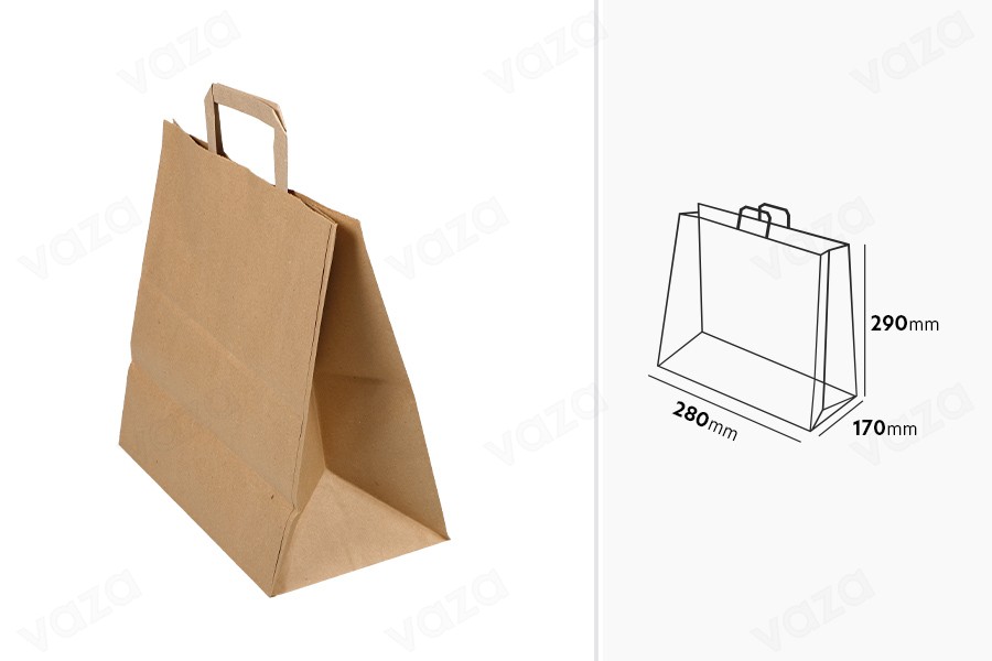 Paper bag with flat handle in earthy color and dimensions 280x170x290 mm Paper bag with flat handle in earthy color and dimensions 280x170x290 mm-photo_dimensions