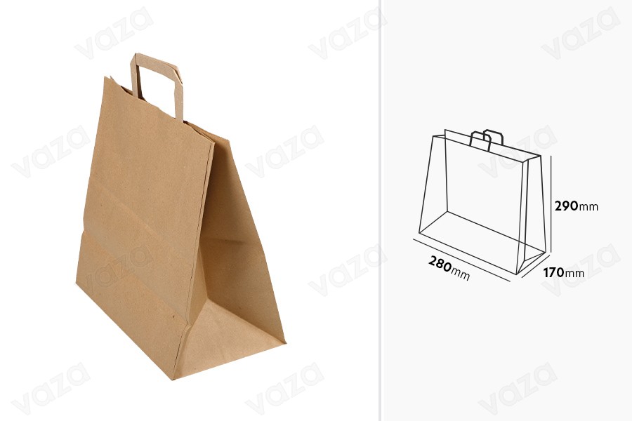 Paper bag with flat handle in earthy color and dimensions 280x170x290 mm-bildabmessungen