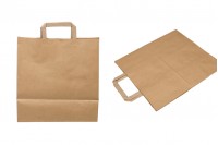 Σακούλα μεταφοράς χάρτινη με πλακέ χερούλι σε γήινο χρώμα και διαστάσεις 280x170x290 mm - 25 τμχ