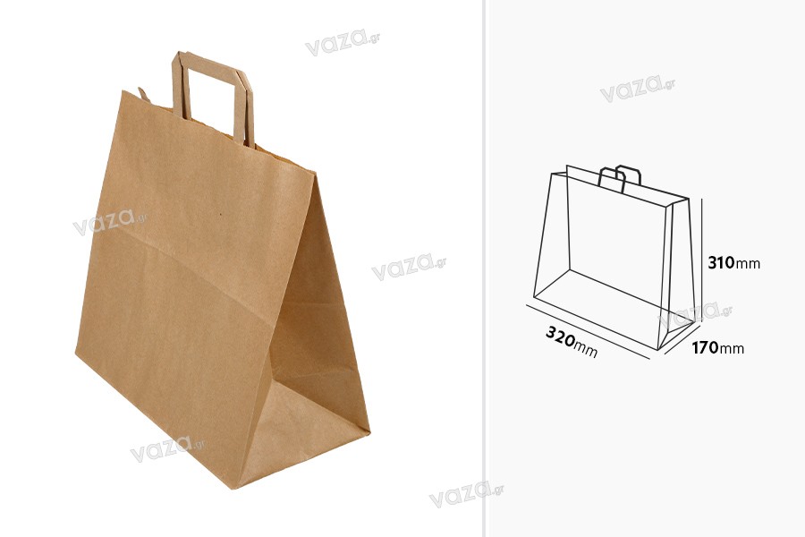 Paper bag with flat handle in earthy color and dimensions 320x170x310 mm