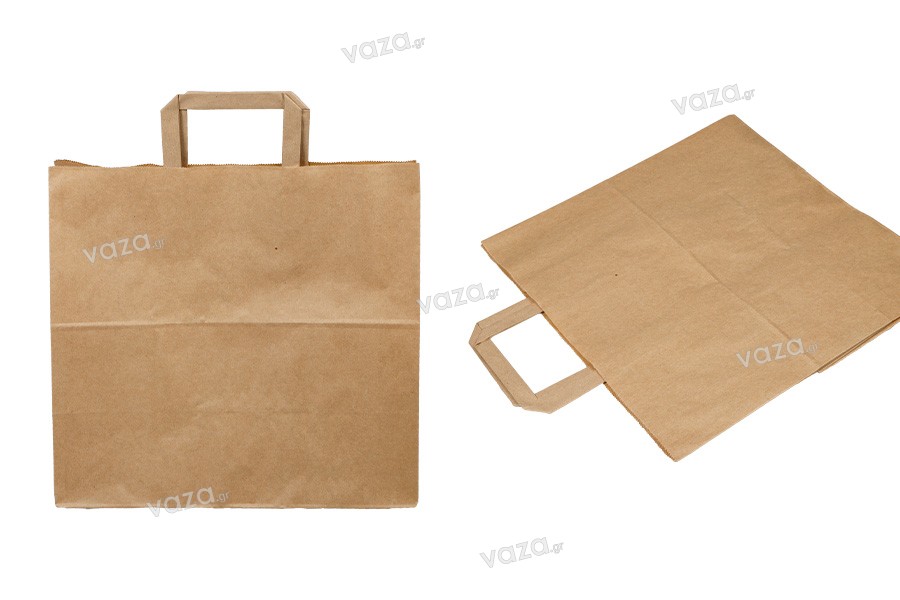 Paper bag with flat handle in earthy color and dimensions 320x170x310 mm