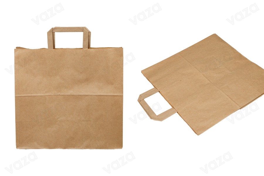 Paper bag with flat handle in earthy color and dimensions 320x170x310 mm-produktbild