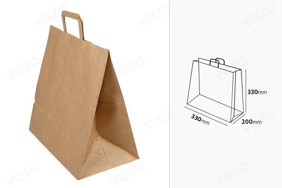 Paper bag with flat handle in earthy color and dimensions 330x200x330 mm Paper bag with flat handle in earthy color and dimensions 330x200x330 mm-εικόνα_διαστάσεις