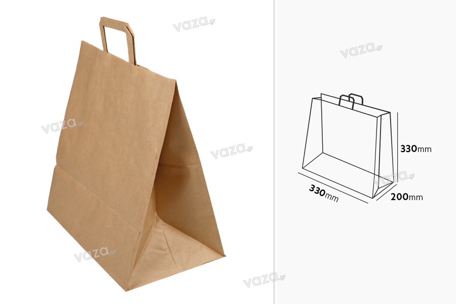 Paper bag with flat handle in earthy color and dimensions 330x200x330 mm