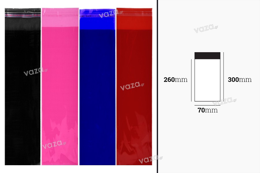 Sachets 70 x 300 mm semi-transparents avec fermeture adhésive en différentes couleurs - 100 pcs