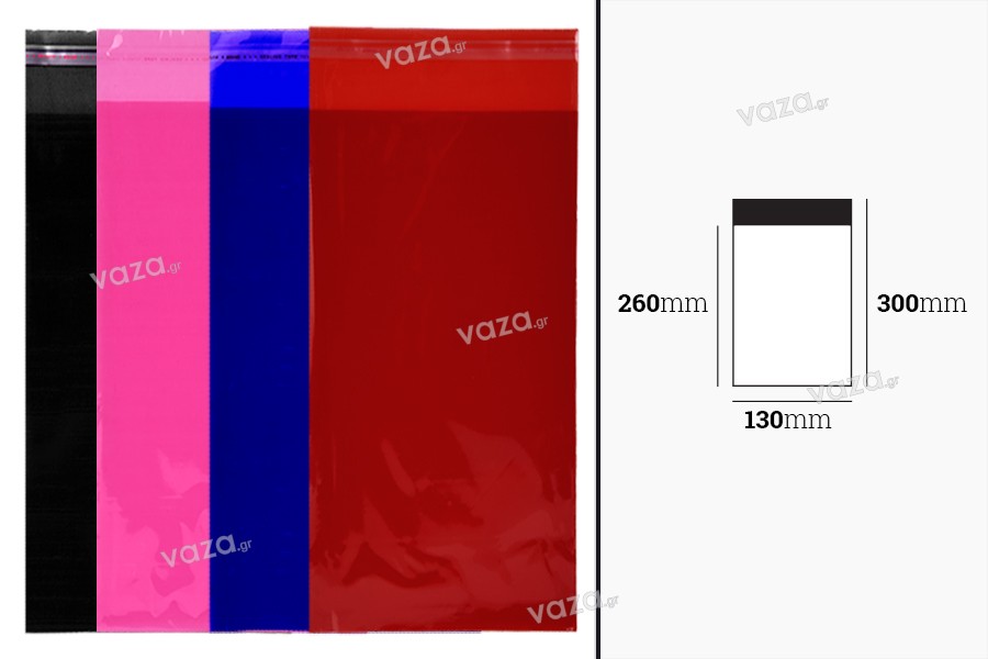 Sachets 130 x 300 mm semi-transparents avec fermeture adhésive en différentes couleurs - 100 pcs