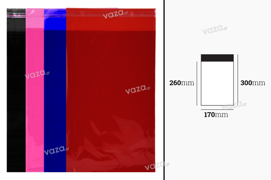 Self-adhesive semi-transparent bags in different colours in size 170x300 mm - 100 pcs