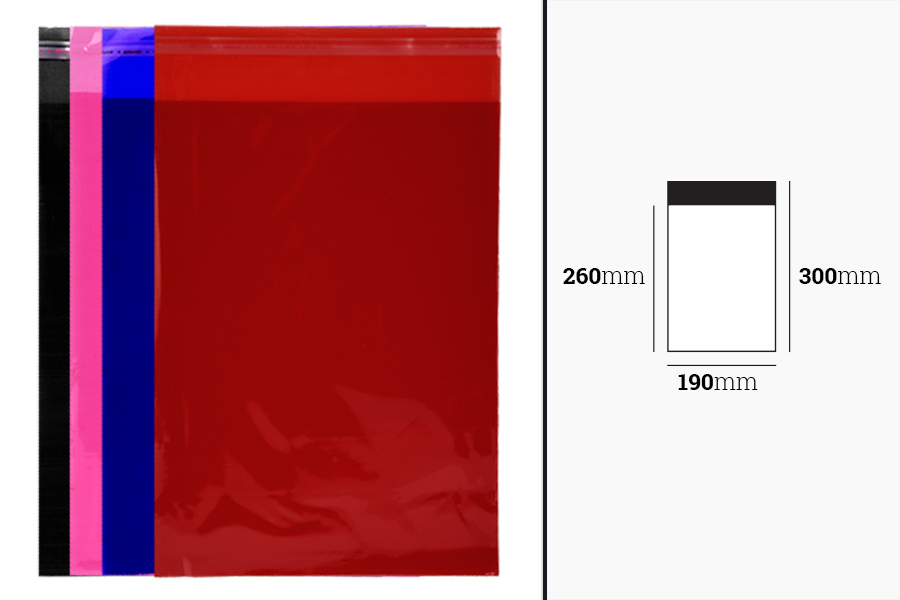 190x300 mm, çeşitli renklerde kendinden yapışkanlı kapaklı yarı saydam torbalar - 100 adet