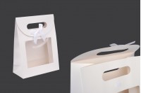 Τσάντα δώρου χάρτινη 150x70x200 mm σε χρώμα λευκό με αυτοκόλλητο κλείσιμο χριτς χρατς, παράθυρο και φιόγκο - 12 τμχ