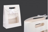 Paper gift bag 190x90x240 mm in white color with self-adhesive closure, window and bow - 12 pcs