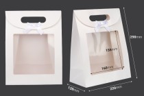 Paper gift bag 220x120x290 mm in white color with self-adhesive closure, window and bow - 12 pcs Paper gift bag 220x120x290 mm in white color with self-adhesive closure, window and bow - 12 pcs