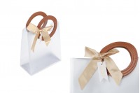 Gift bag plastic 160x80x185 mm semi transparent with bow and handle in leather texture - 12 pcs