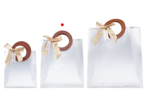 Gift bag plastic 200x100x220mm semi transparent with bow and handle in leather texture - 12 pcs-5