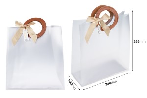 Geschenktüte aus Plastik 240x100x265 mm halb-durchsichtig mit Schleife und Griff in Lederdruck - 12 Stück-2